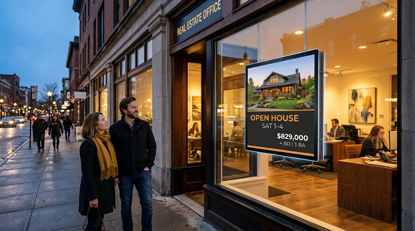 Real Estate Digital Signage: Window Listing Displays That Sell While You Sleep (2026)