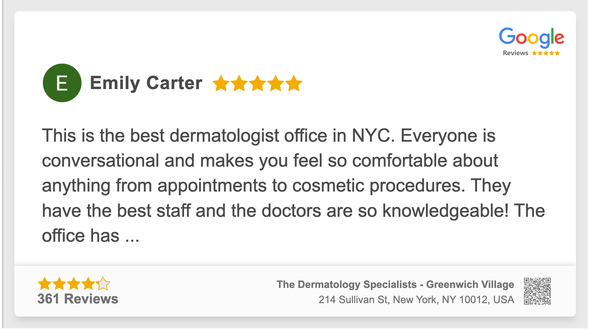 Landscape preview of a 5-star Google review on the display