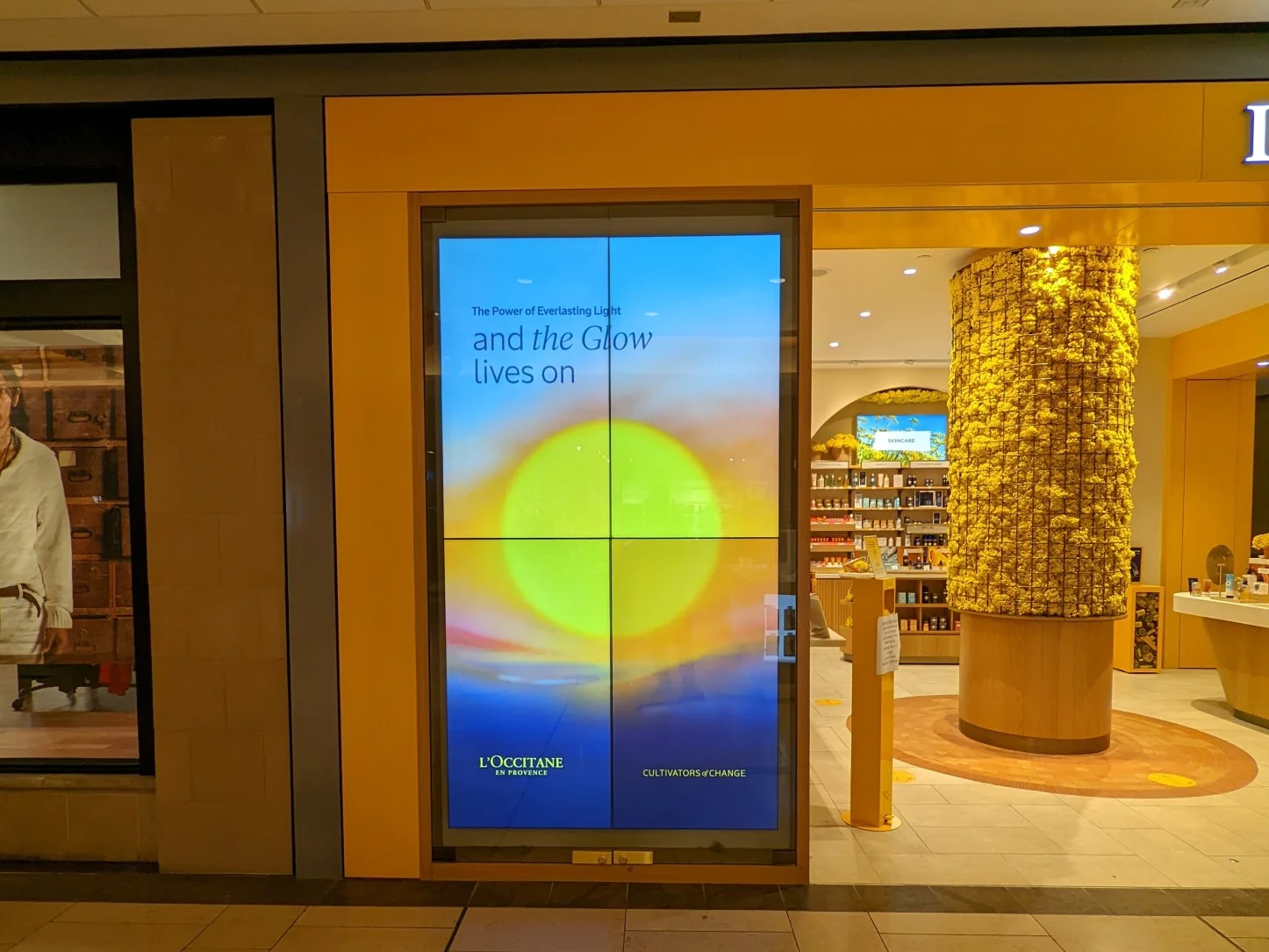 Multi-panel display install at L'Occitane — representative UDE / VM video-wall context.