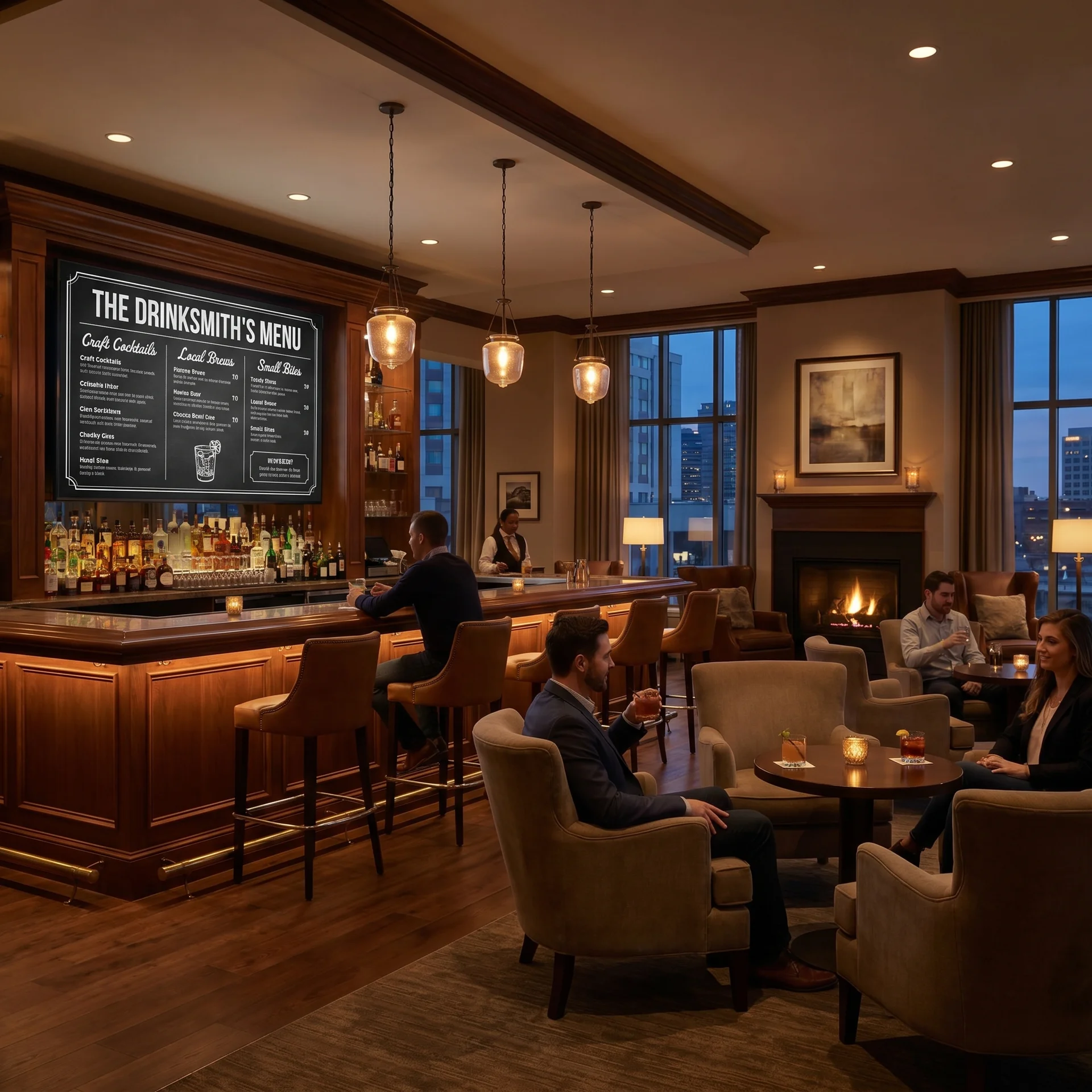 Hotel restaurant and bar with CrownTV digital menu board
