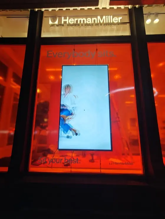 CrownTV window digital signage at Herman Miller