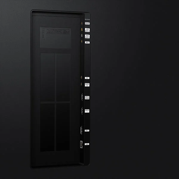 Samsung The Wall All-in-One 146 integrated input bay close-up: HDMI 2.0, DisplayPort 1.2, USB, RS-232C, and LAN