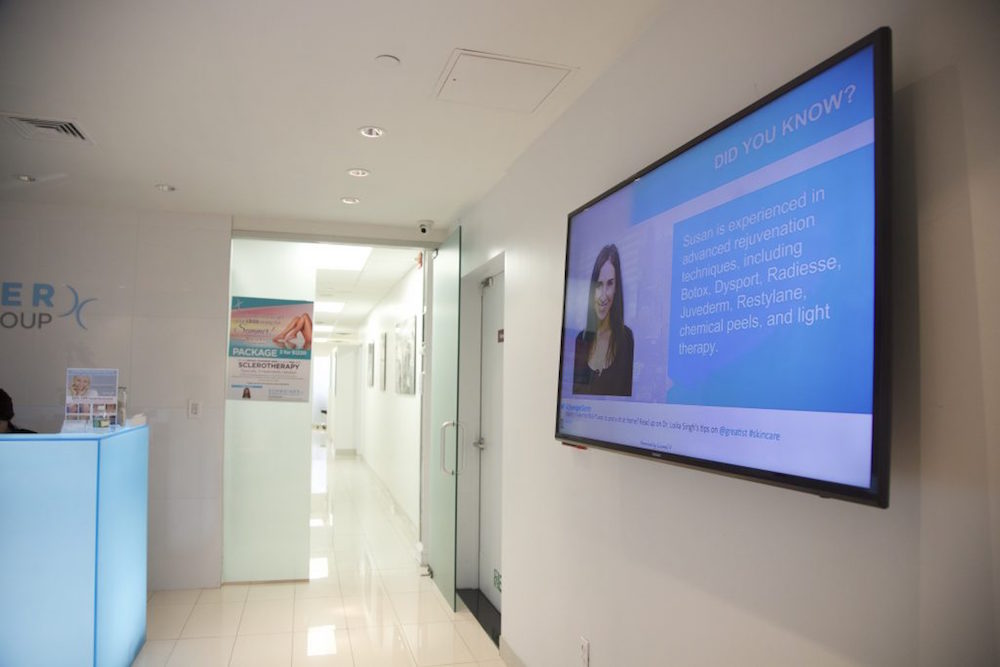 schweiger dermatology, waiting room digital signage