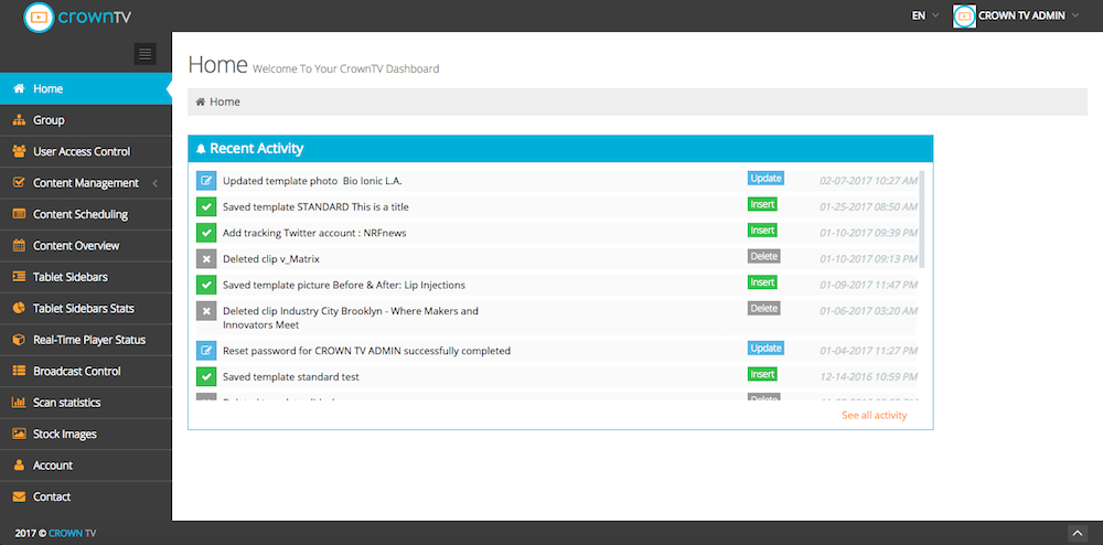 digital signage content management system, digital signage dashboard