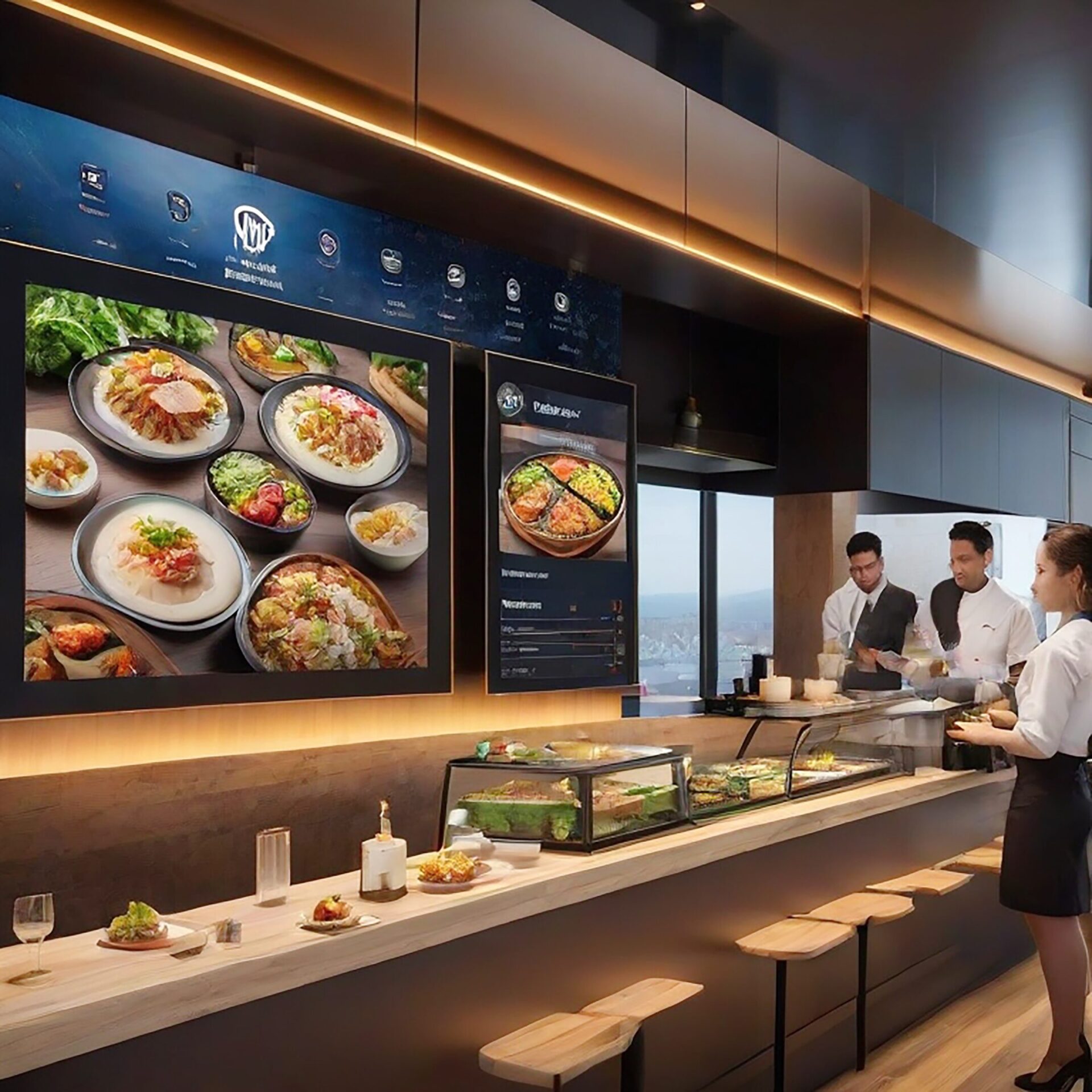 Digital menu display in a restaurant