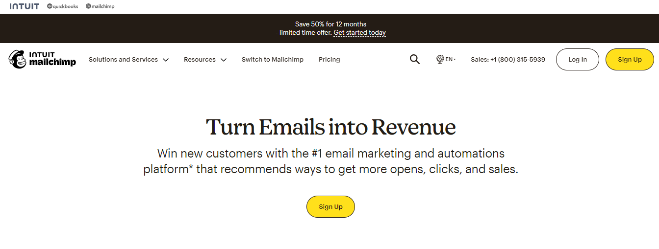 Mailchimp homepage