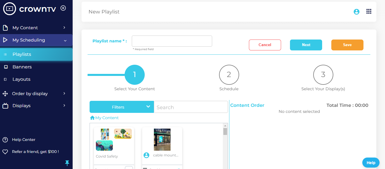 CrownTV Playlist Creation and Scheduling