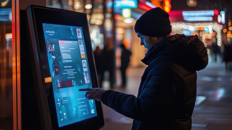 Interactive touchscreen kiosk in public space
