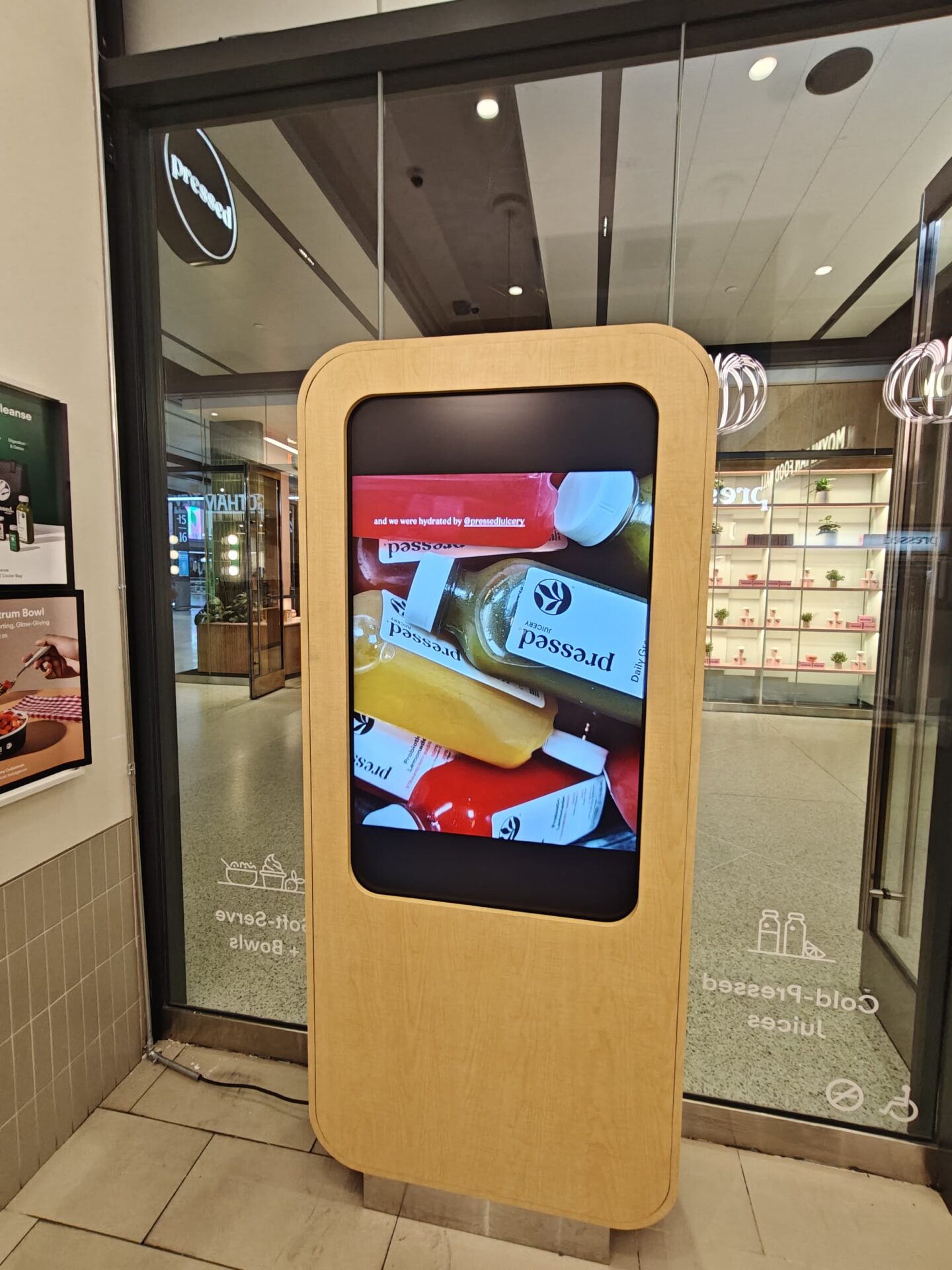 Pressed Juicery store digital menu board powered by CrownTV